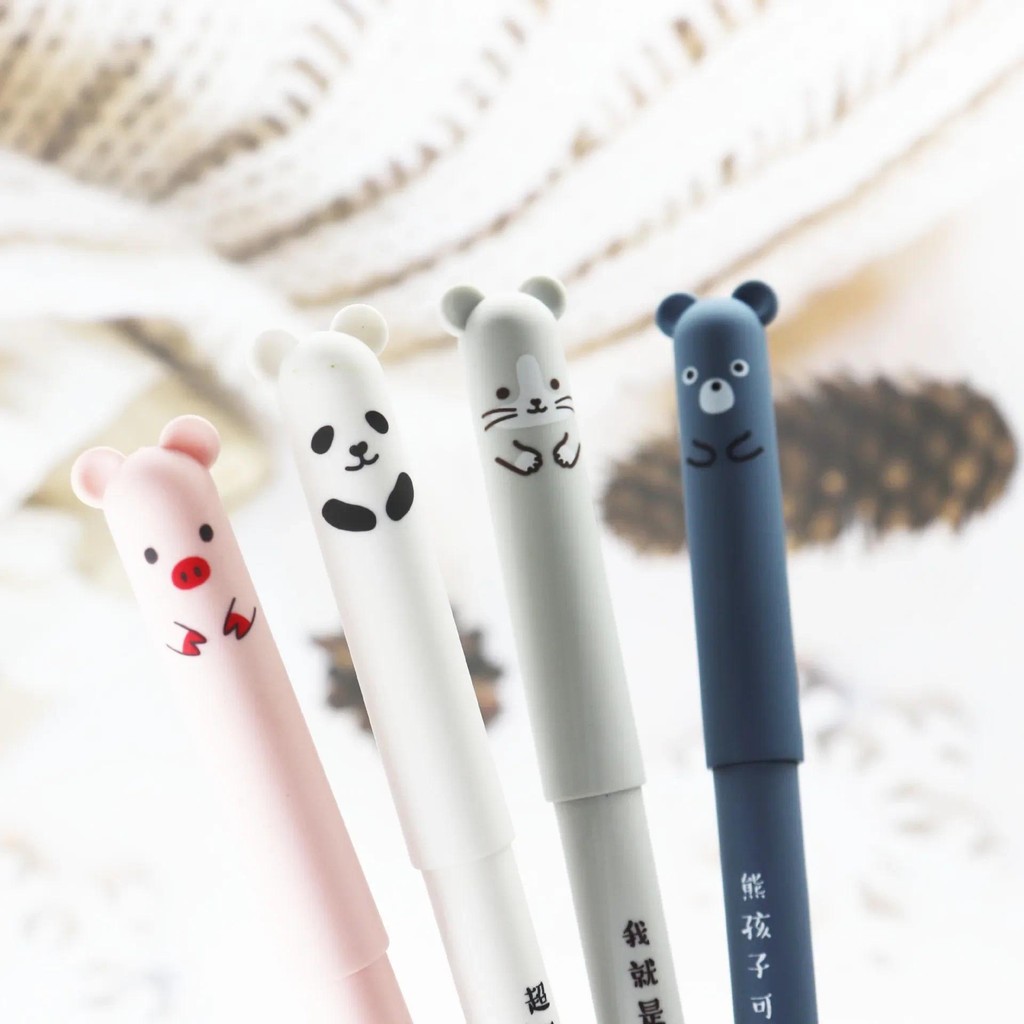 

4 Pcs/Set Supplies Stationery Gift 0.5mm Blue Black Kawaii Pig Bear Cat Mouse Erasable Gel Pen School Office Ink Stationary