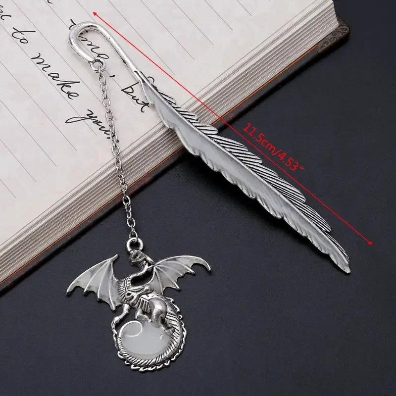 

Glow In The Dark Luminous Book Marker Gift Feather Dragon Label Creative School Student W91A Bookmark