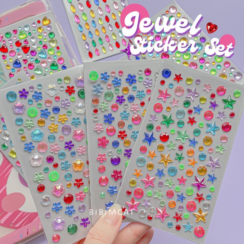 

(1 SET) Sticker Deco Timbul 3D Jewel isi 8 lembar / Crystal Stiker Anak HP