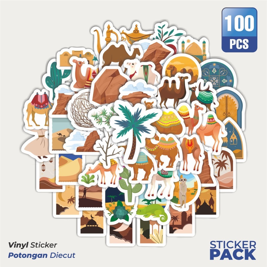 

100 PCS STIKER Gurun Camel Kartun Waterproof Aesthetic- Untuk Laptop, Motor, dan Helm - Paper Stationery Pack