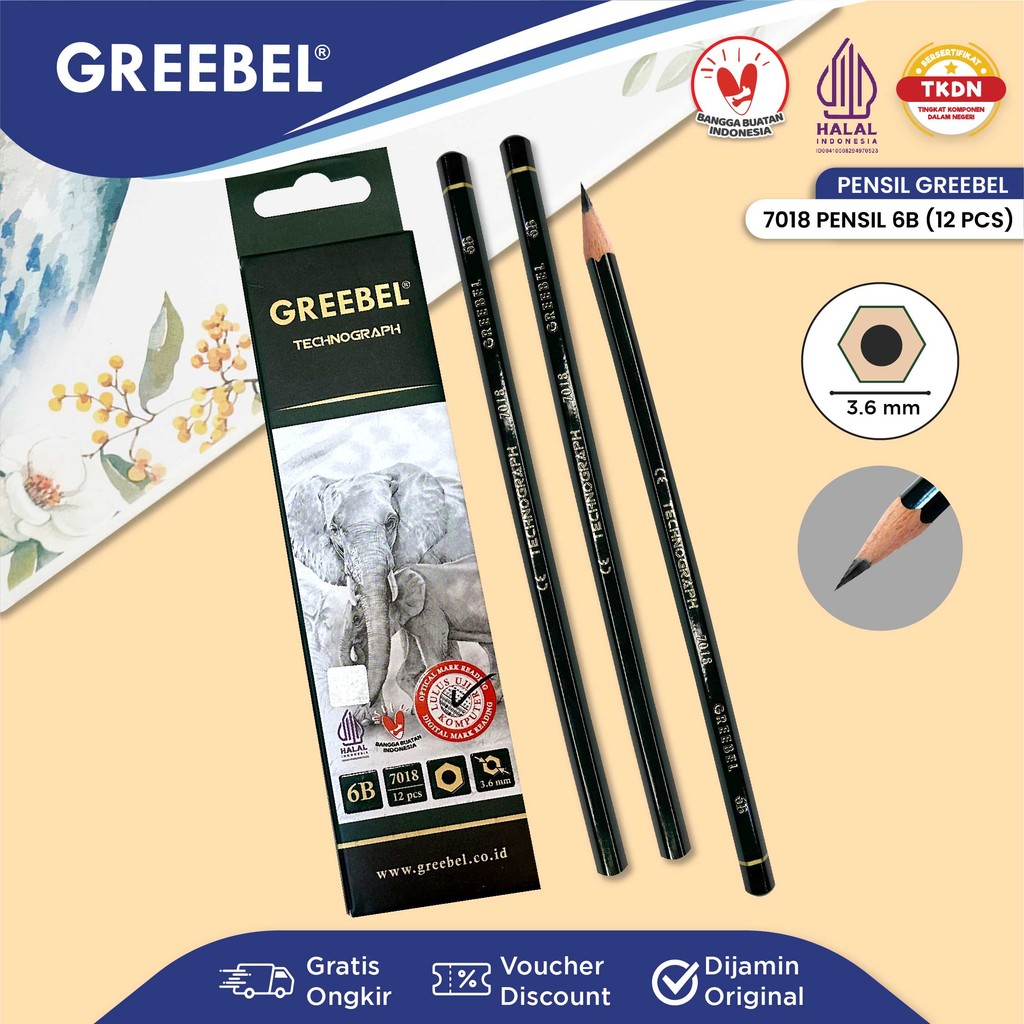 

GREEBEL Pensil kayu / Alat Tulis Ujian Sekolah / Pensil Gambar6B 7018 (12PCS/SET)