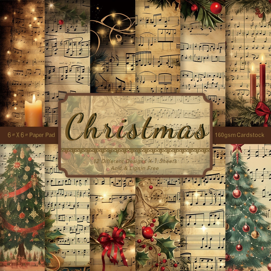 

Vintage Sheet Music Scrapbook Paper Set,12sheets Xmas Decorative Decoupage Paper for DIY Crafts,Gift Wrap,Scrapbooking