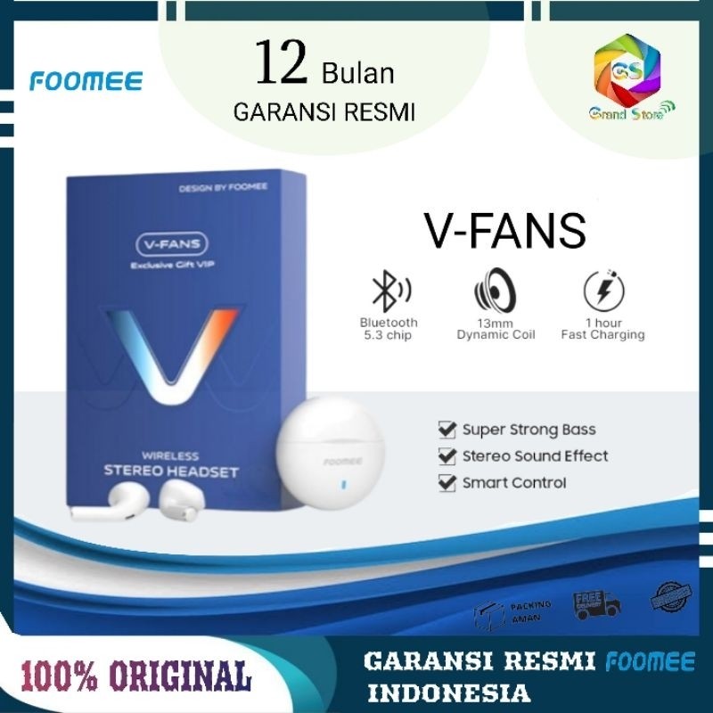 Headset Bluetooth FOOMEE | TWS V-FANS Wireless Stereo Earphone new