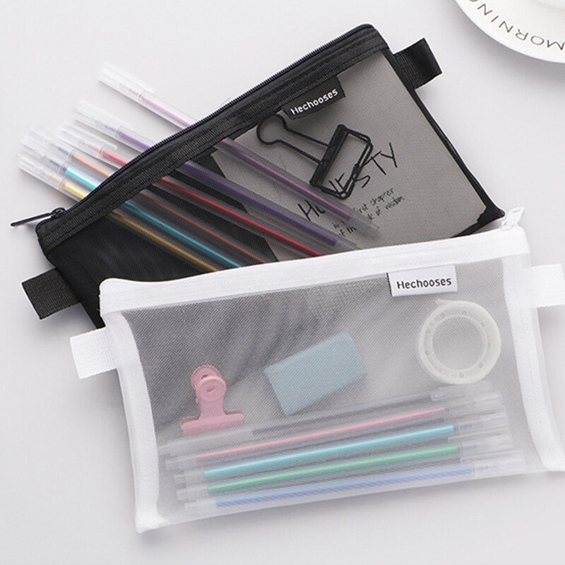 

Transparent Mesh Pencil Bags Student Exam Special Large Capacity Pencil Cases Portable Storage Bag