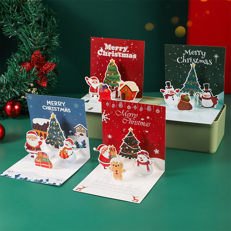 

3D Santa Greeting Cards Folding Merry Best Wishes Card Xmas Gift for New Year Blessing Thank You Postcard Decoration