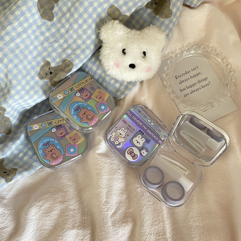 Softlens Case Bening Plastik Tempat Kontak Lensa + Penjepit + Tongkat Tempat Softlens Bening Satu Se