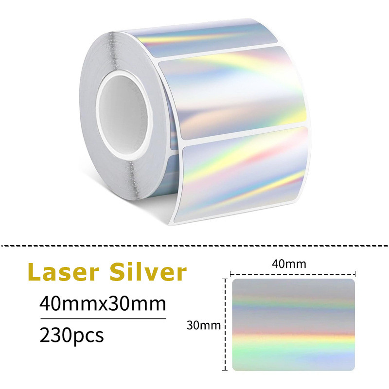 

1Roll Holographic Laser Silver for Phomemo M110 M220 M221 M120 Adhesive Label Paper for E210 P50 Detong P1 Labeling MAKER