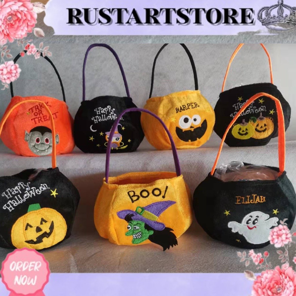 

VVIIRRAALL TABB tas halloween pumpkin labu trick or treat goodie bag flanel bulu kain CCOS