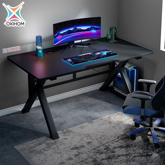 

Oxihom Meja Gaming Meja Belajar Meja Komputer PC Meja Kerja Minimalis Besi Kayu Furniture - F1301 Hitam, 100x60cm