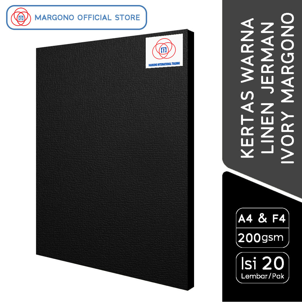 

Margono Kertas Warna A4/F4 Linen Jerman Hitam 200 gsm - 20 Lembar
