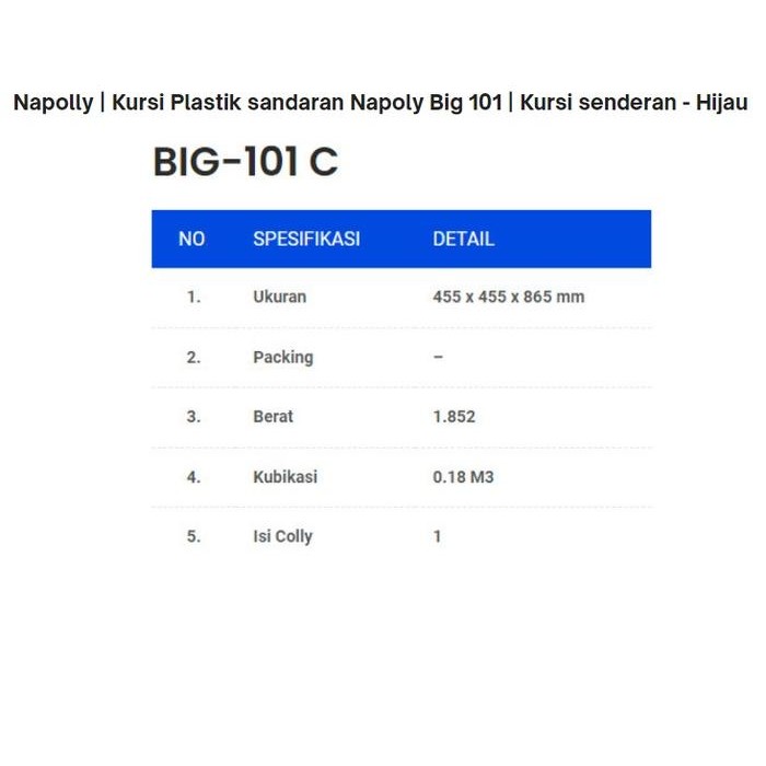 Napolly | Kursi Plastik sandaran Napoly Big 101 | Kursi Sender Hajatan - Biru