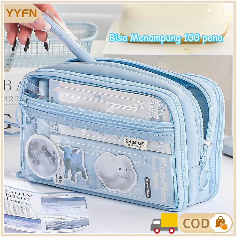 

Tas Pensil Transparan Aesthetic Korean Kapasitas Besar Tempat Alat Tulis Tas Pensil Desain Unik 3 Lapis Zipper