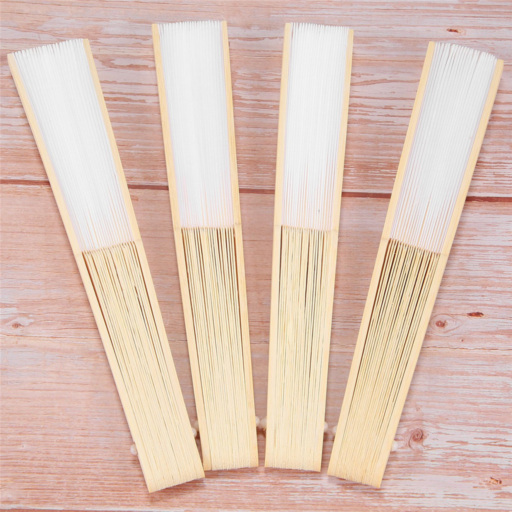 

10x fan in white silk fabric + bamboo with gift bag in muslin for wedding personalized dancing writing painting