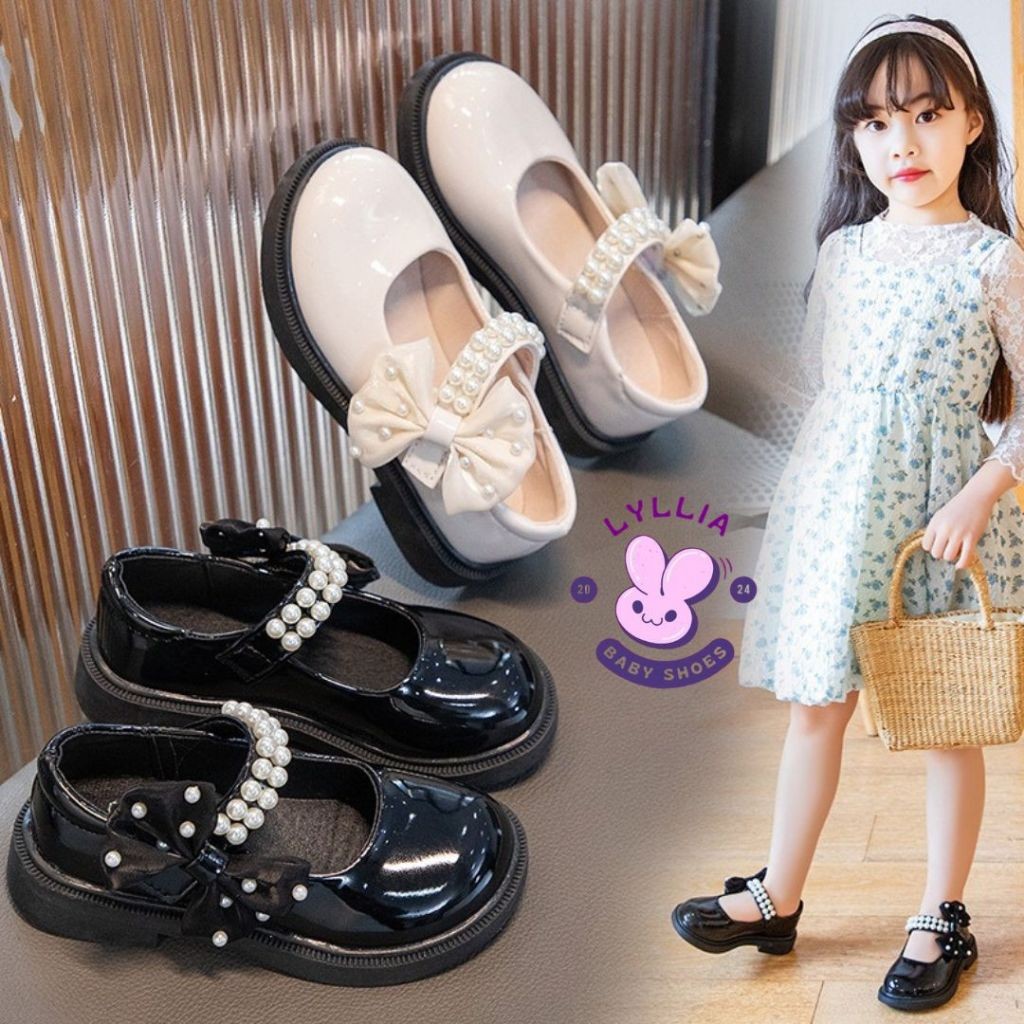 sepatu anak perempuan motif tali pita mutiara / sepatu anak perempuan model  / sepatu anak lucu / se