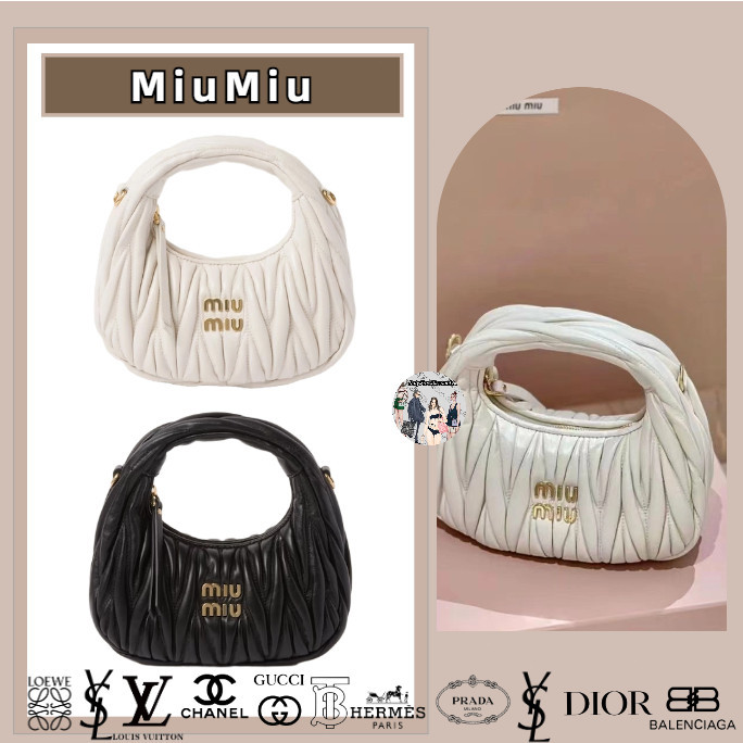Miu Miu / Wander Quilted / Kulit domba lembut / tas mini Hobo / tas selempang bahu Garansi Dua Tahun
