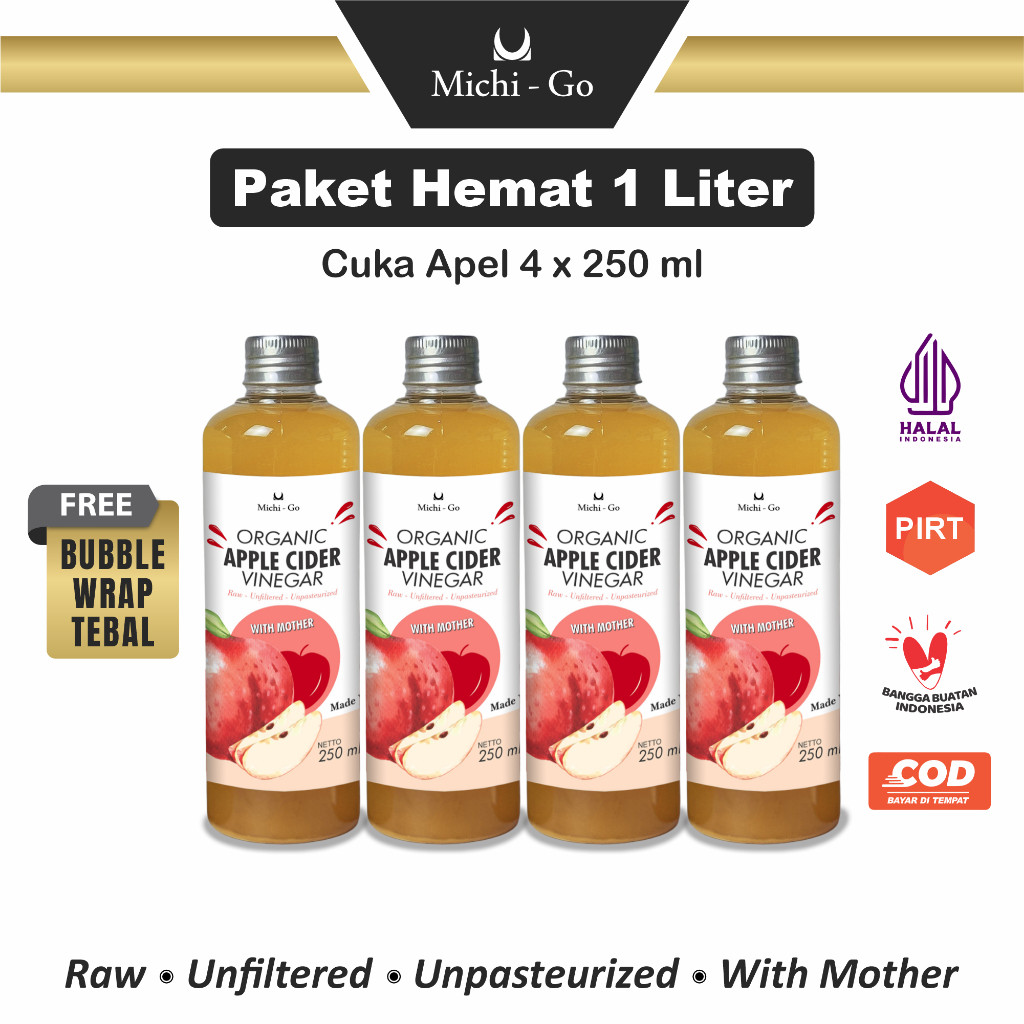 

JAMIN MURAH !!!MichiGo - 1 Liter Cuka Apel Vinega Organik Premium / Apple Cider Vinegar With The Mother 1 Liter(BISA LANGSUNG ORDER)