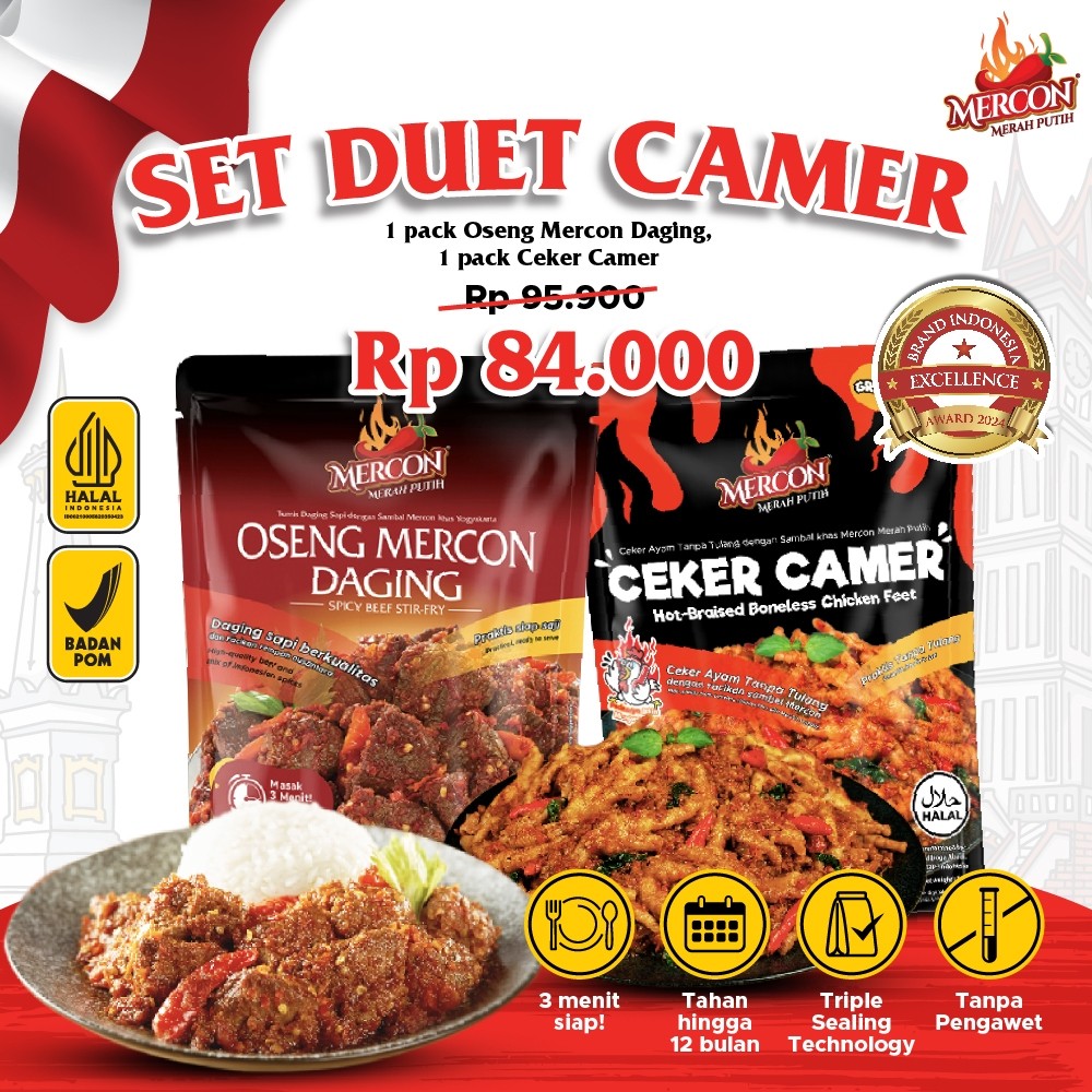 

[JAMINAN HARGA TERMURAH] - MERCON MERAH PUTIH - Duet Ceker Camer [Ceker CaMEr + Oseng Mercon Daging]