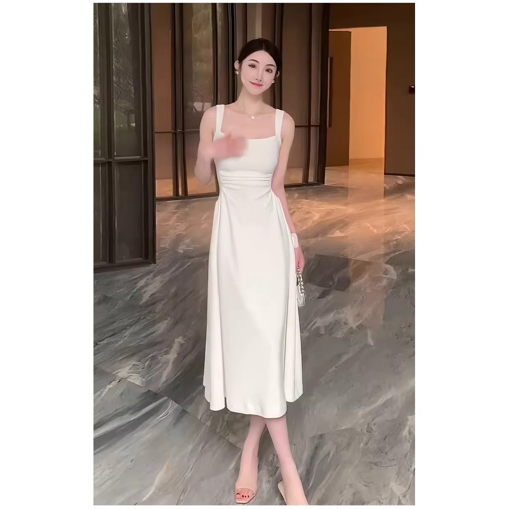 BEST DEALS Meirong baju dress putih pantai panjang korea style white dress santai tanpa lengan well