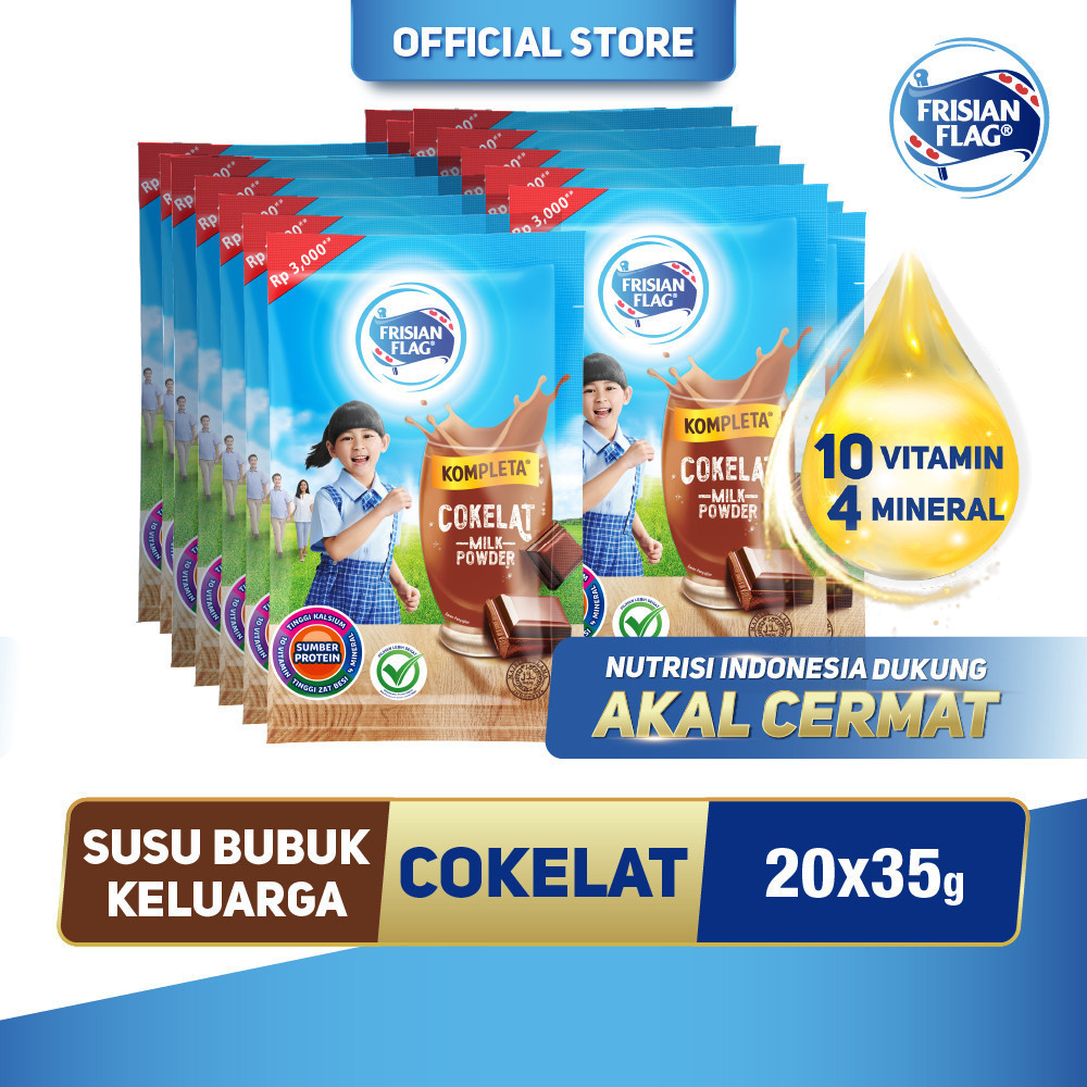 

Susu Bubuk Frisian Flag KOMPLETA Cokelat Sachet 10 x 35 gr x2