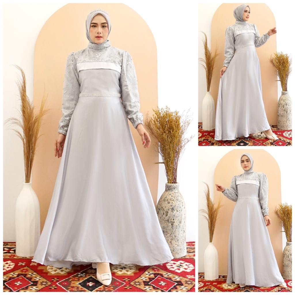 KINAN GAMIS MAXI DRESS PREMIUM MAXMARA SILK TILE / GAMIS PESTA / GAMIS KONDANGAN / MAXI PESTA / GAMI