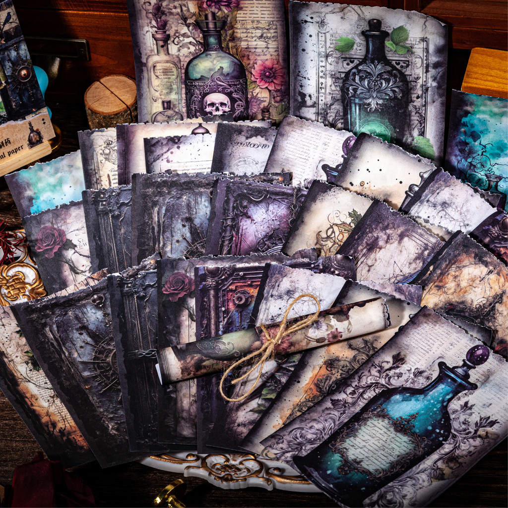 

JIANQI 40pcs Vintage Dark Gothic World Scrapbooking Material Paper DIY Scrapbooking Decor Junk Journal Planner Background paper
