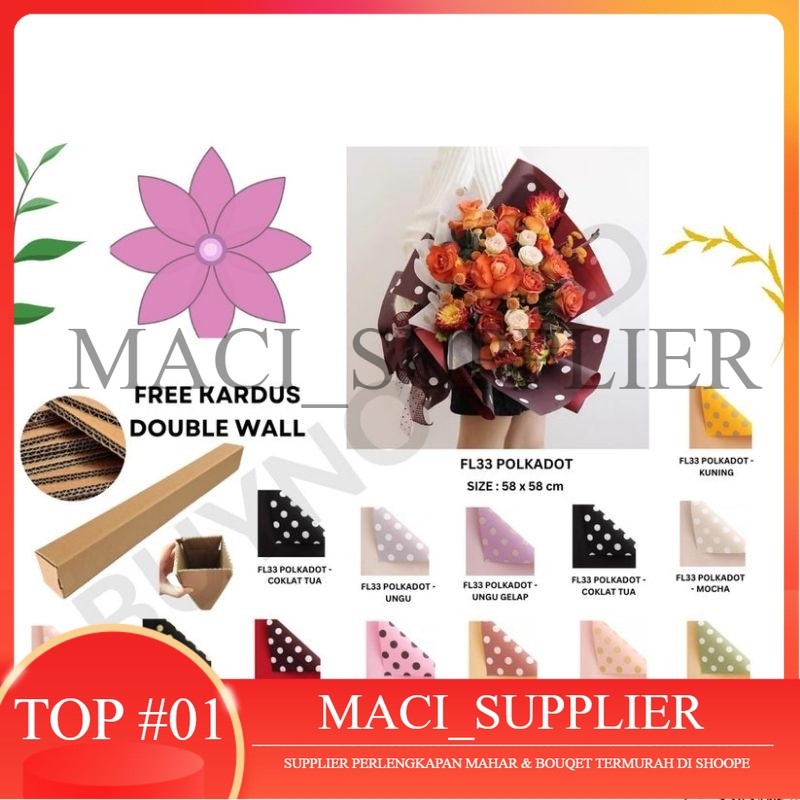 

FL33 POLKADOT Kertas Bunga Paper Buket Motif Polkadot Bulat Kado Florist Cellophane