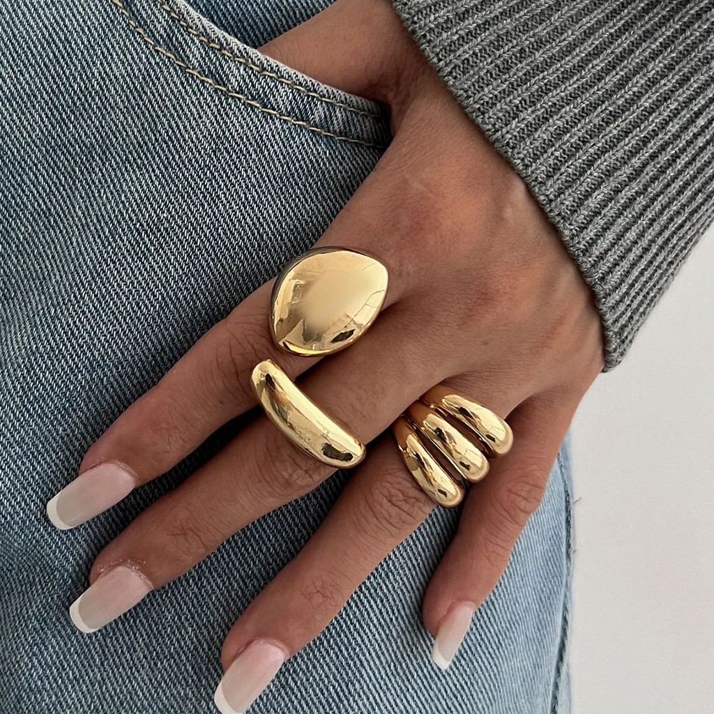 DIEZI 3pcs/set Exaggerated Metal Rings For Women Men Fashion Punk Geometric Gold Silver Color Knuckl