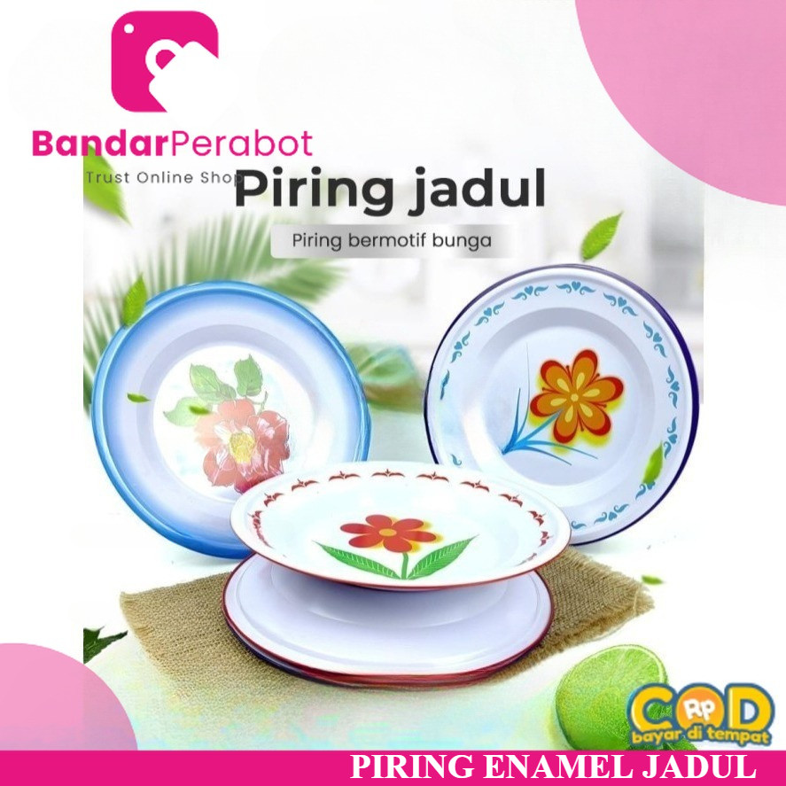 Piring Enamel Bunga Blirik Jadul / Piring Seng Blirik Jadul Diameter 20cm