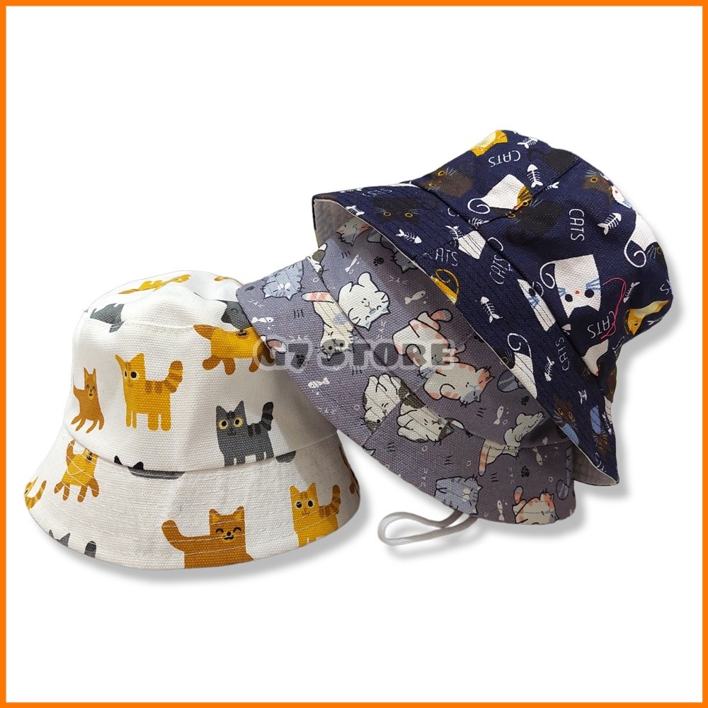 GRATIS BORDIR NAMA - Topi Bucket Hat Anak Laki Laki Perempuan Karakter Hewan Bahan Kanvas Tebal Ada 