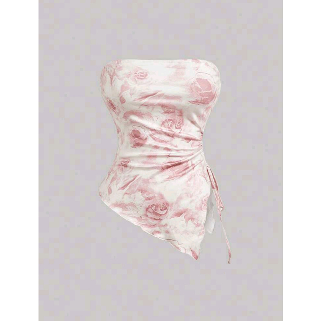 Mod Tube Top With Side Drawstring Retro Printed Tube Top