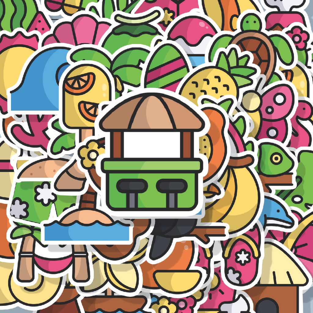 

100PCS Lucu Stiker Tropical Island [Pulau Tropis] Stiker Aesthetic Stiker Anti Air Stikers Berperekat Waterproof sticker decal buat Motor Helm Buku Journal Koper Casing HP Laptop Botol Minum Hadiah anak