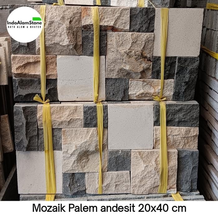 mozaik batu alam 20x40 andesit dinding kombinasi palimanan dan andesit