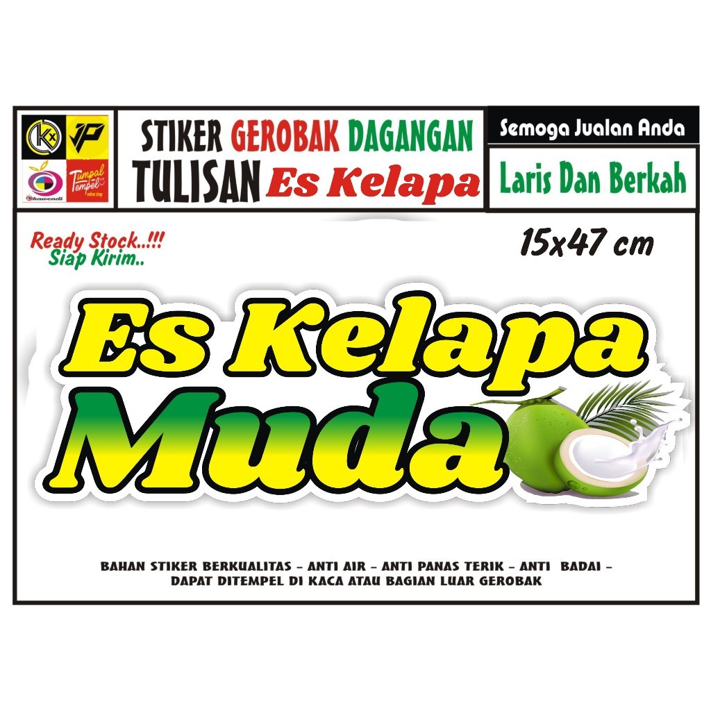 stiker kaca gerobak tulisan es kelapa muda