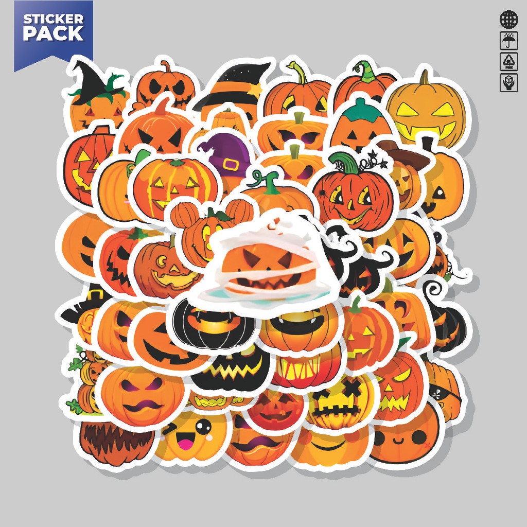 

[100PCS]Stiker Pack Stiker Labu Halloween Aesthetic Vinyl Anti Air Dekorasi Sticker Laptop Buku Journal Koper Helm Casing HP Gitar Helm Skateboard