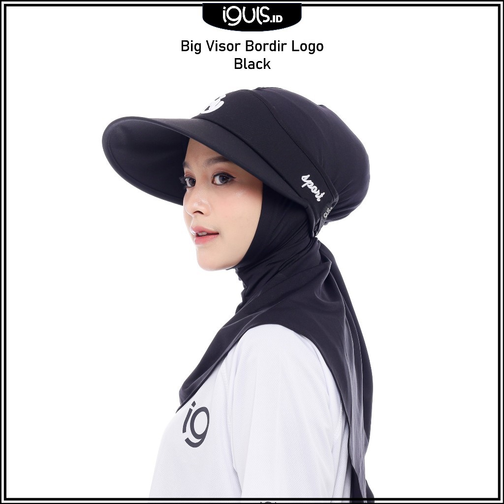 iguls.id Topi Olahraga Wanita Sport Hijab Big Visor Hitam Anti UV