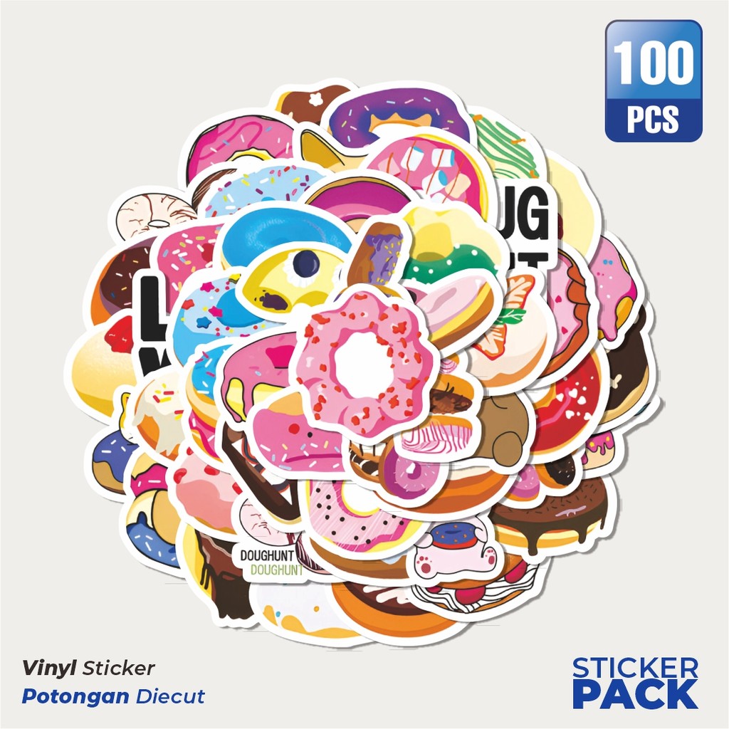 

Super Hemat! 100 PCS Stiker Stiker Creative Funny Doughnut [Donat Lucu Kreatif] Waterproof Aesthetic- Untuk Laptop, Motor, dan Helm - Paper Stationery Pack