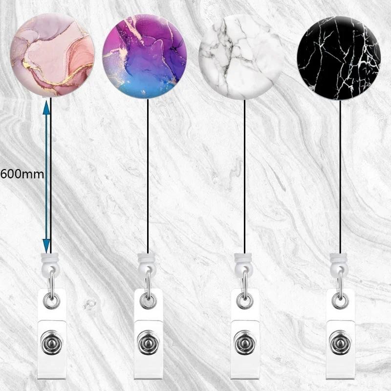 

Marbling Badge Reel for ID Tag Retractable Length Name Badge Holder Accessories Clips Working Permit Employee's Pass Card Reels