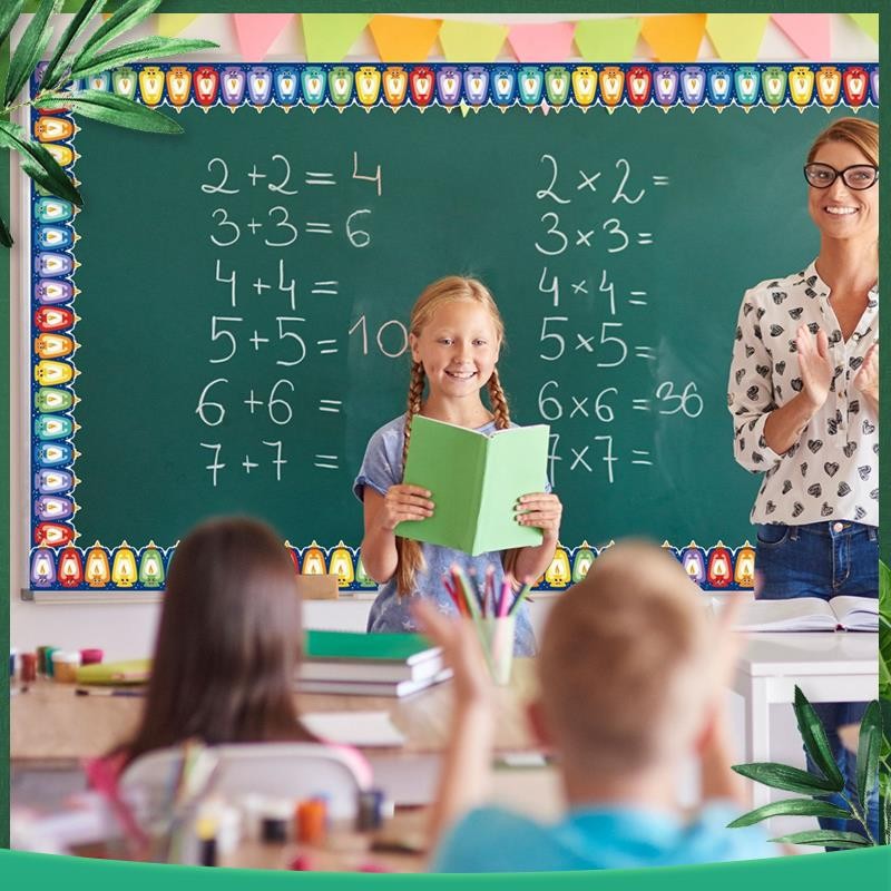 

(NEW) 65.6 Feet Bulletin Board Border Self-Adhesive Lightbulbs Pattern Trims For Chalkboard And School Decorations