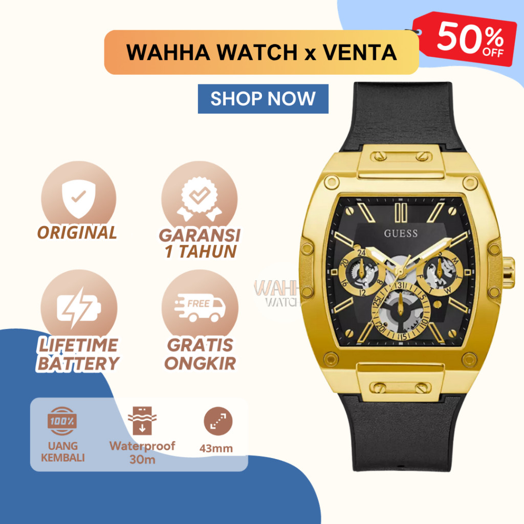 Jam Tangan Analog Guess Pria Guess GW0202G1 - Balck & Gold PHOENIX [BERGARANSI]