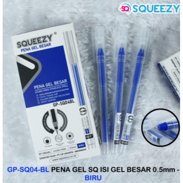 

(1 PACK) Pulpen Gel Besar SQUEEZY 0.5mm GP-SQ04 Isi Tinta Lebih banyak Tinta Merah, Biru, Hitam