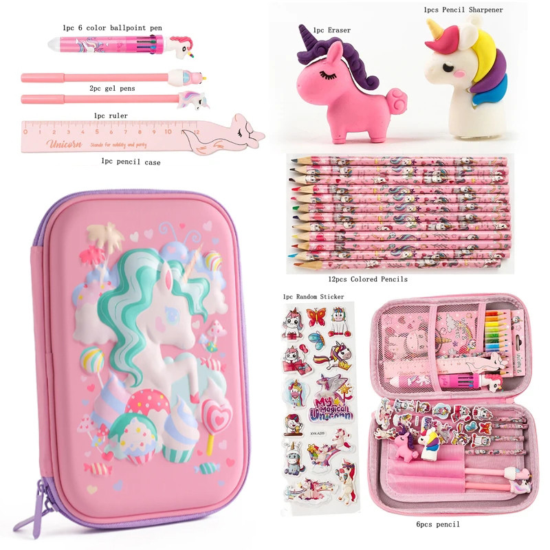 

Kawaii Cartoon Unicorn Pencil Case Stationery Set Children Cool Dinosaur 3D EVA Storage Box Gifts Student School Office Supplies
