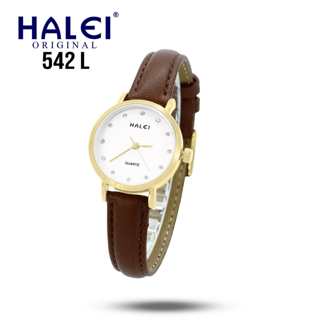 HALEI IND 542 L - Bergaransi Jam Tangan Wanita Original Analog Elegan Kulit Croco Anti Air