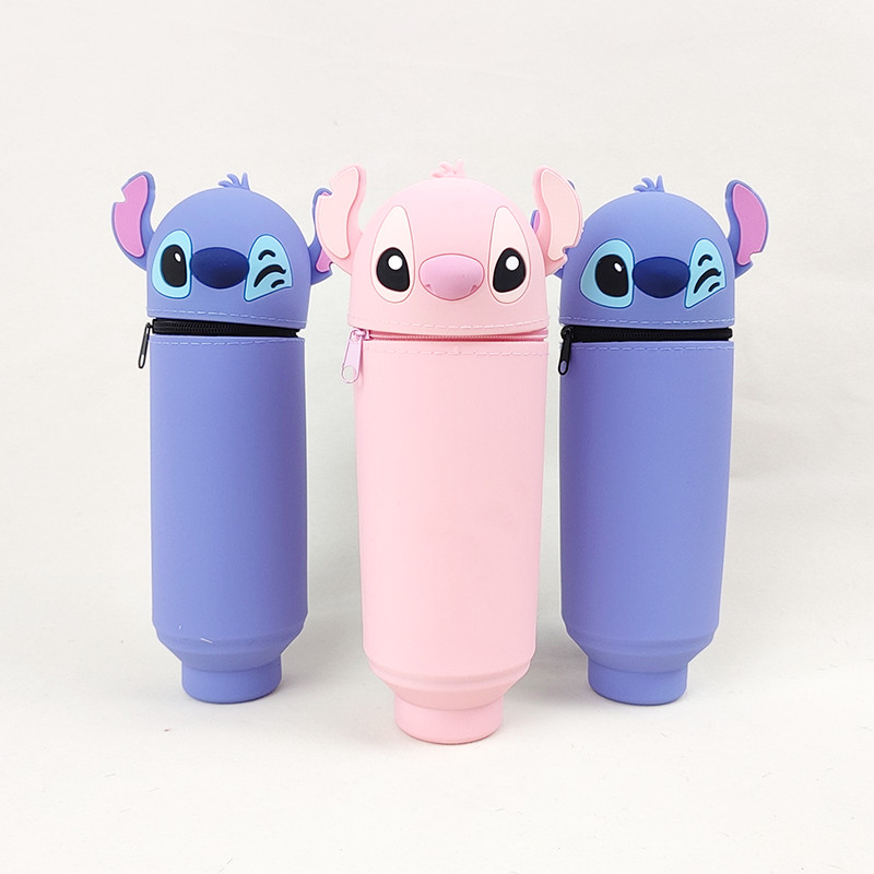 

1PCS Cartoon Lilo & Stitch Telescoping Silicone Pencil Case Foldable Pen Holder Student Stationery Storage Bag Children Gifts