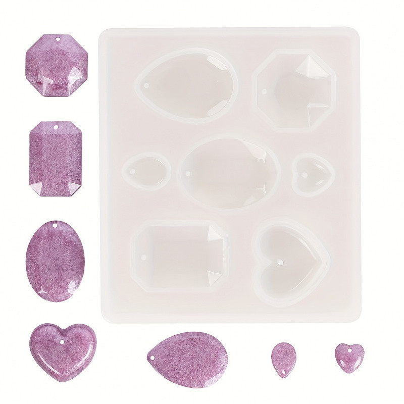 

1pcs DIY pendant silicone mold, resin casting mold for UV resin, epoxy resin jewelry making, heart & oval & teardrop & octagon,
