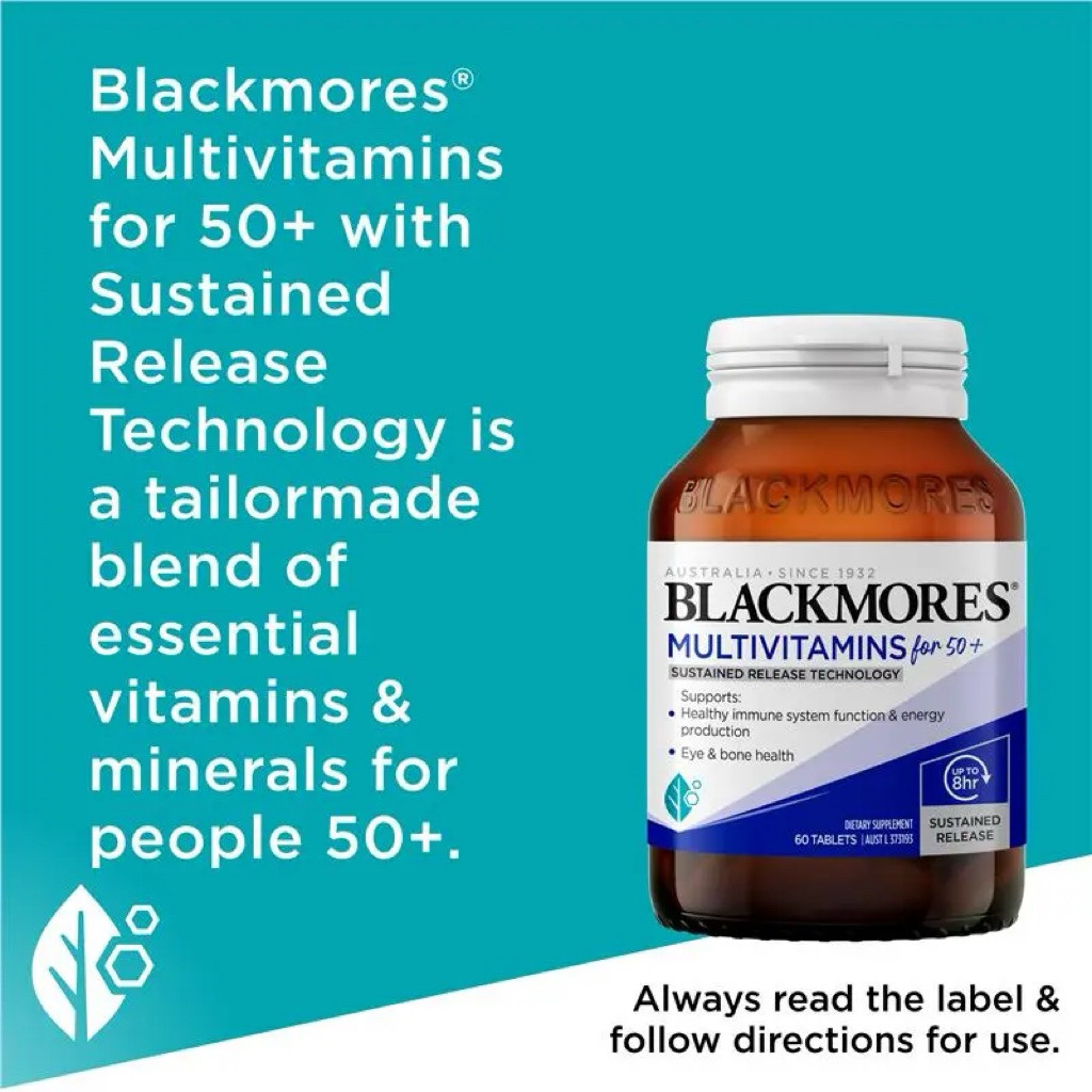 Blackmores Multivitamin For 50+ Sustained Release 60 Tablets, Multivitamin harian yang dirancang khu