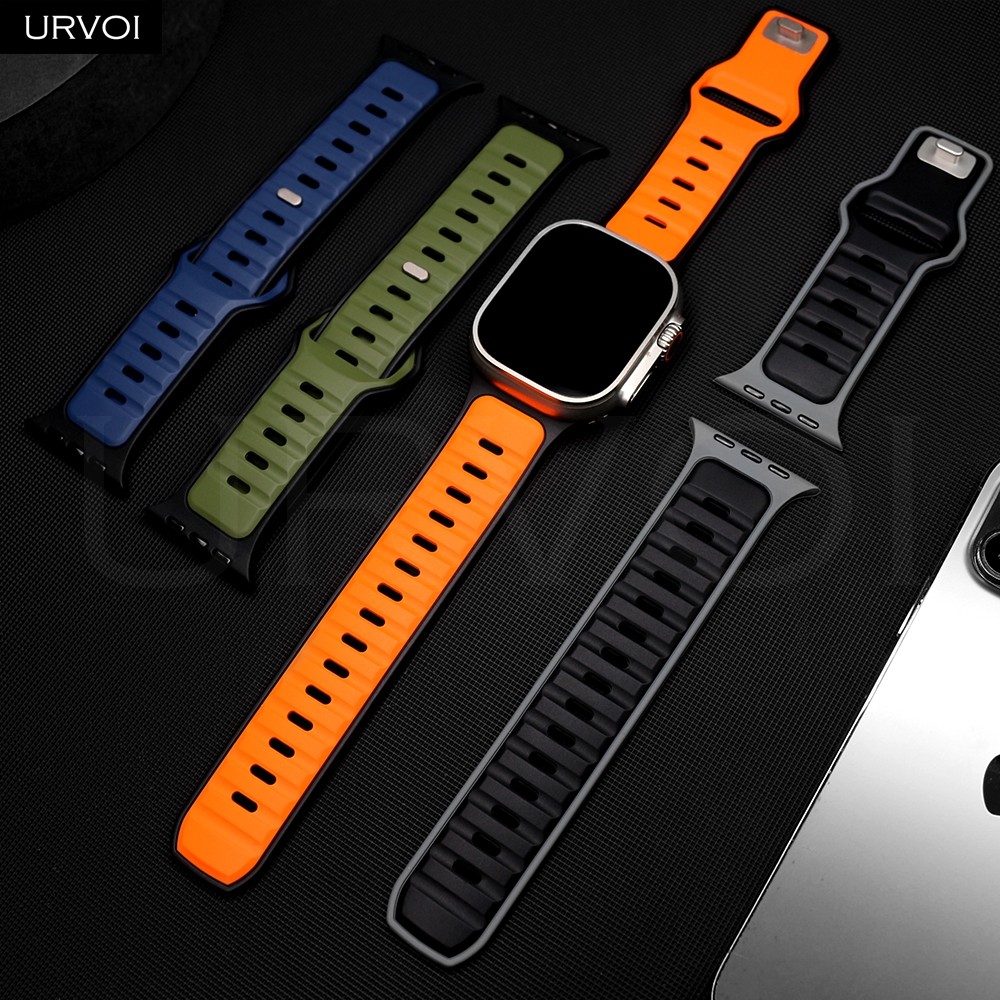 URVOI Band for Apple Watch Ultra 2 1 series 10 9 8 7 6 SE Double colors silicone Strap sport band du