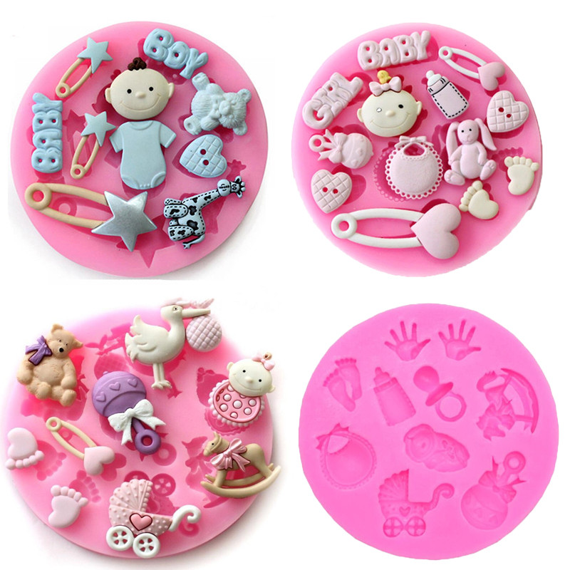 

4Styles Baby Shower Party Silicone Fondant Mold Sugarcraft Cake Decorating Tools Jelly Candy Clay Chocolate Gumpaste Moulds
