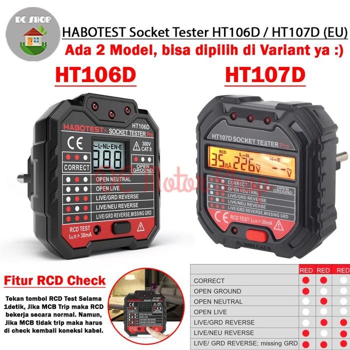Alat Uji Grounding HABOTEST Stop Kontak Voltage Tester HT106D / HT107D - HT106D