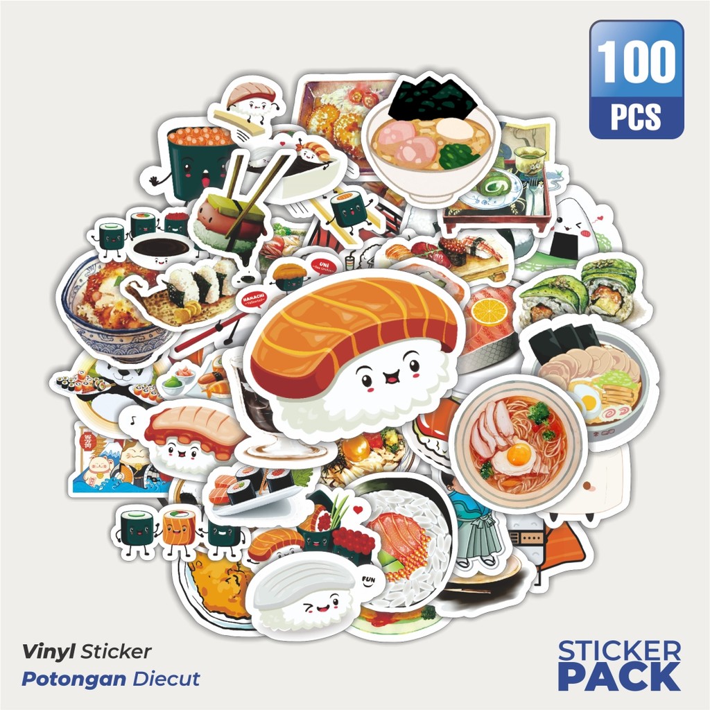 

100 PCS STIKER Food Series Japan Cuisine Illustration [Ilustrasi Masakan Jepang Seri Makanan] Waterproof Aesthetic- Untuk Laptop, Motor, dan Helm - Paper Stationery Pack