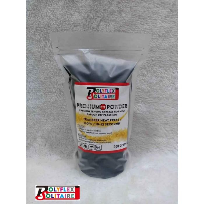 

Tepung Powder Crystal Black PU Hotmelt Adhesive Sablon Mesin DTF 200gr
